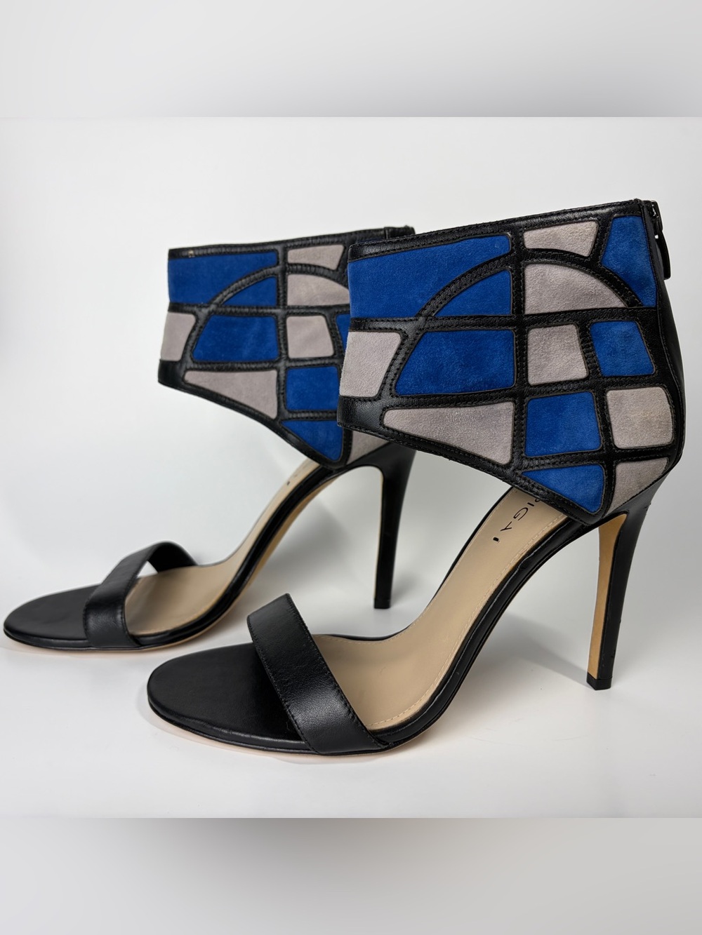 Via Spiga Womens 9.5M Leather Stiletto Ankle Cuff Colorblock Open Toe Heels